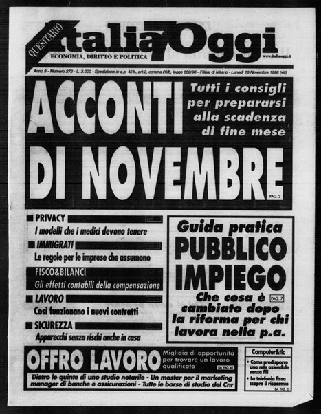 Italia oggi : quotidiano di economia finanza e politica